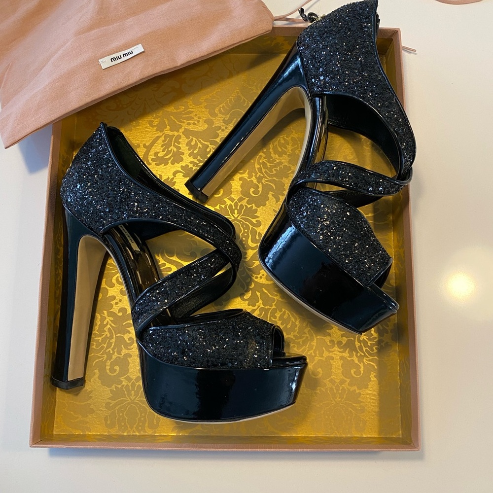 Miu Miu Black Heel Sandals